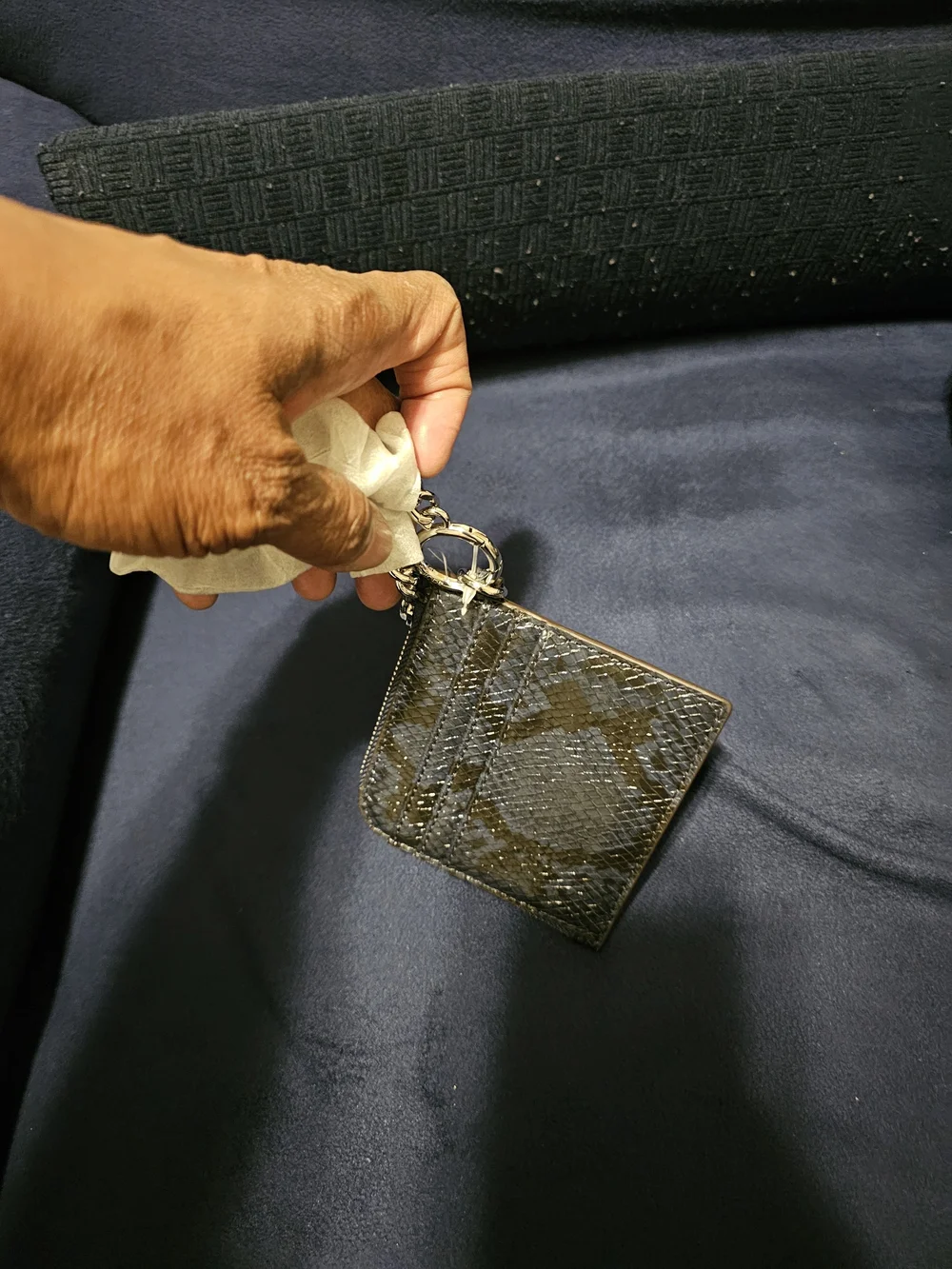 Michael Kors Navy Blue Snakeskin Patent Card Holder Wallet with Chain NWT